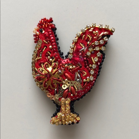 NWOT Handmade beaded sequin rooster brooch - Picture 2 of 6